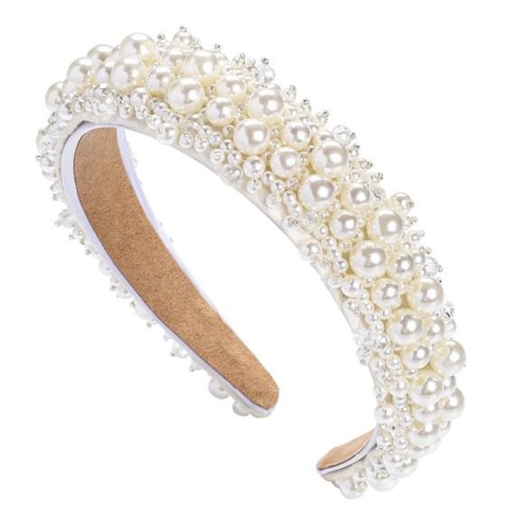 Pearl Headbands for Women White Bling Bridal Headband Faux Pearl Rhinestones main image 7